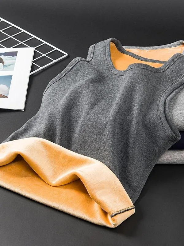 Men's Thickened Fleece Warmth Vest Underwear round Neck Inner Wear Heat Resistant Cold Proof Base Shirt Breathable Sweat Wicking