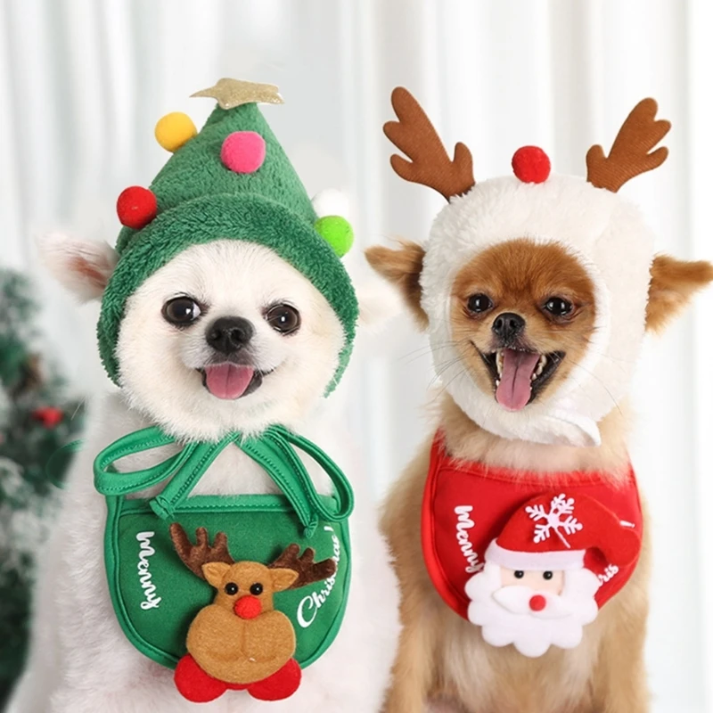 Chapeau de sauna de sapin de Noël renne, décorations pour animaux de compagnie, pompons étoile renne, vêtements de sauna pour chien, accessoires photo