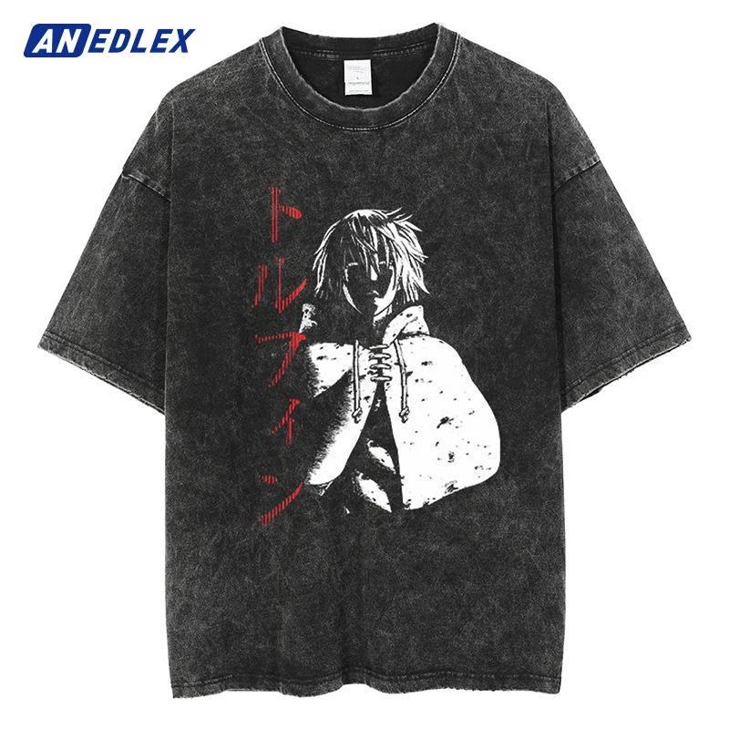 

Men Summer Streetwear Hip Hop Oversize Washed Tshirt Anime Graphic Print T-Shirt Vintage Harajuku T Shirt Cotton Tops Tees