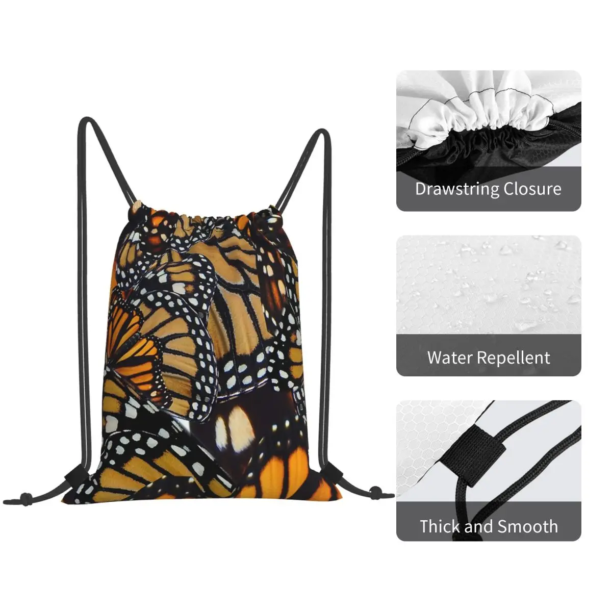 Butterfly Orange Pattern Backpacks Multi-function Drawstring Bundle Pocket Sports Bag Book Bags for Man Woman Students