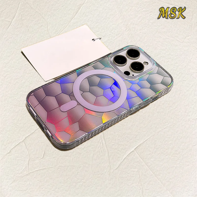 

Crystal Magnetic iPhone 15 14 13 12 11 Pro Max Case with Laser Pattern