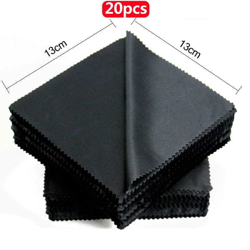 20pcs/lot Black Microfiber Cycling Sunglasses Eyeglasses Cleaning Cloth 13*13cm Glasses Eyewear Clean Lens Cloth Accessories