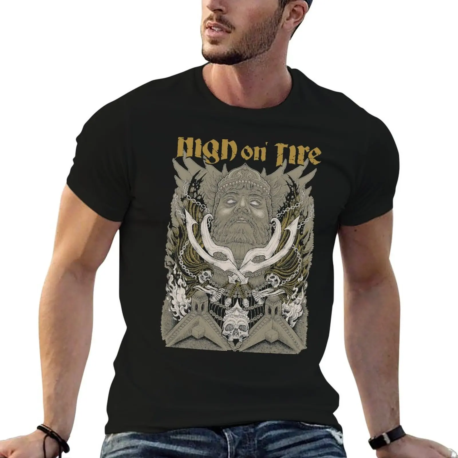 High on Fire Poster T-Shirt for a boy blue lock workout shirts for men