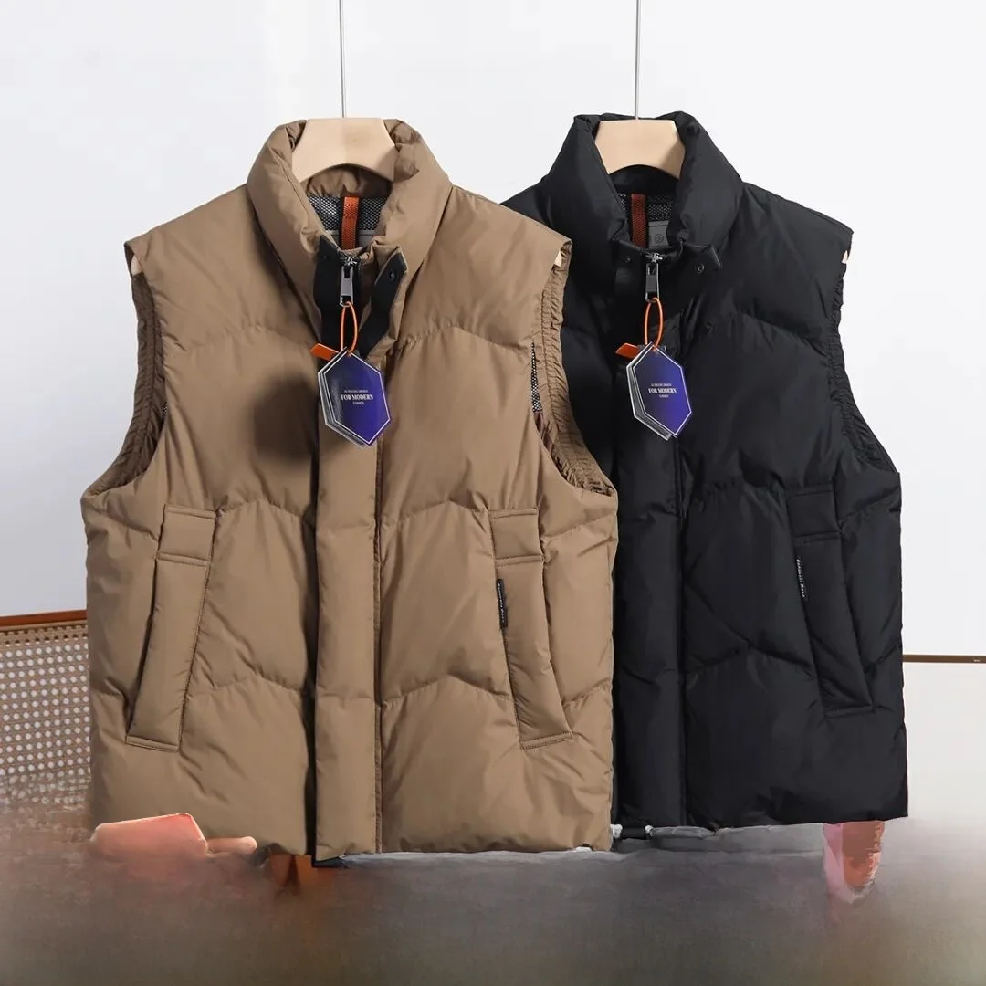 

High Quali Lightweight Luxury Men's down Vest Stand Collar 90 White Du Feather Casual Warm Trendy Loose Fit Zipper Pure C...