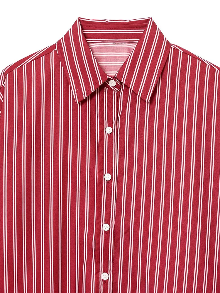 قميص نسائي فضفاض مخطط بأكمام طويلة وياقة أنيقة ومتعددة الاستخدامات على الطراز الأوروبي #3