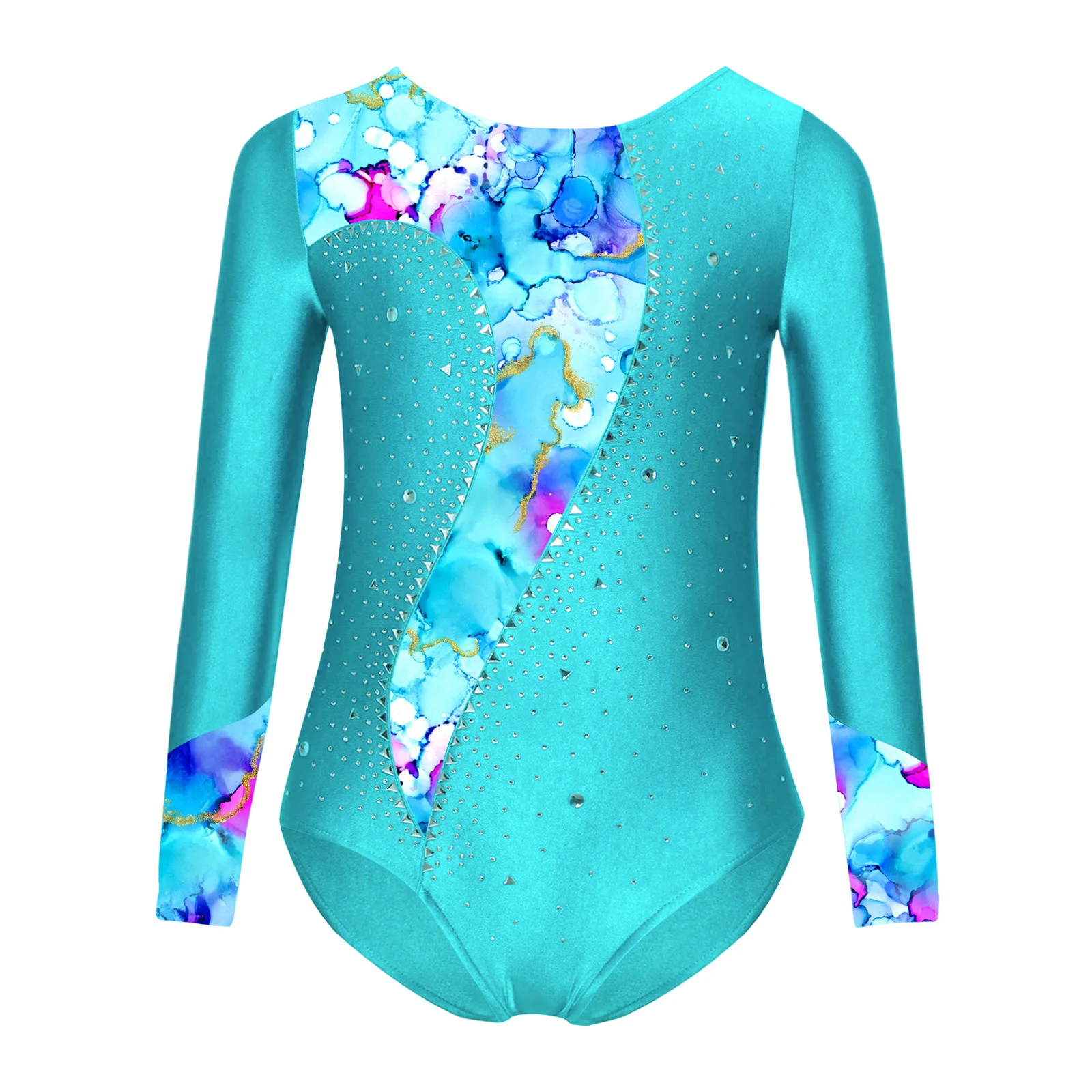 

Girls Figure Skating Dance Outfit Lyrical Ballet Latin Dance Leotard Shiny Rhinestone Gymnastics Bodysuit for Dance Stage Show