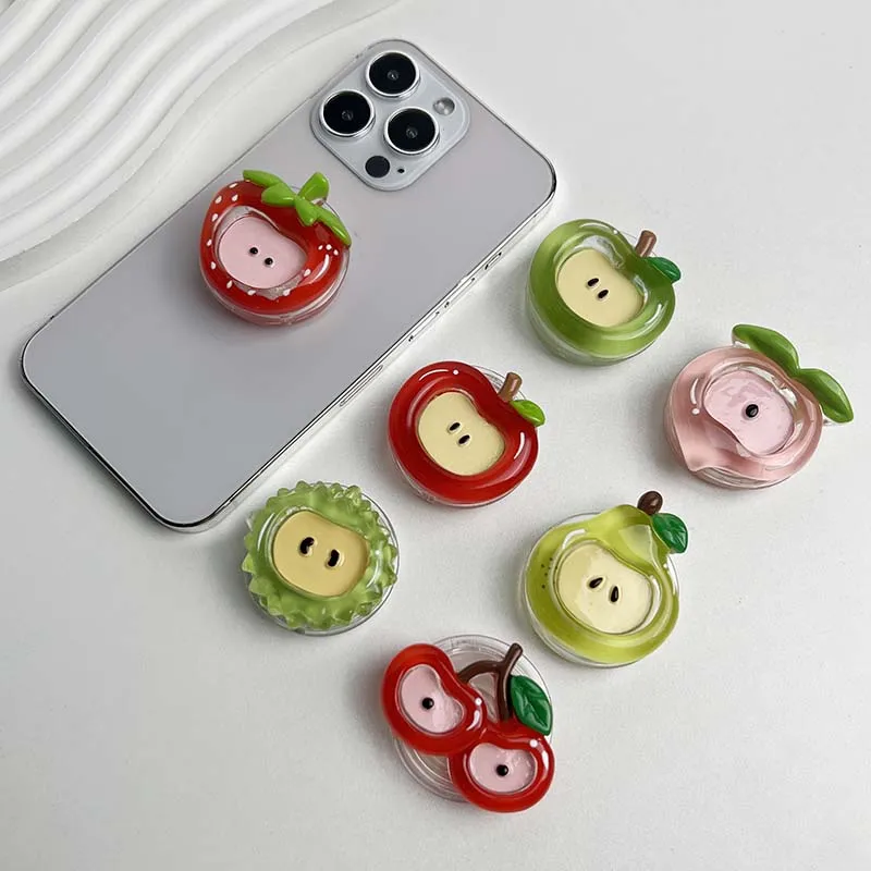 

Cute Fruit Series Mmobile phone Holder Resin Material Red Apple Socket Grip Foldable Pphone Stand Creative decorations