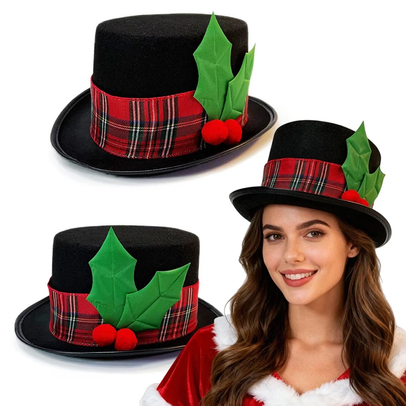 جديد شجرة عيد الميلاد أفضل قبعة حلية الديكور رجل الثلج أغطية الرأس واسعة حافة فيدورا قبعة الأحمر منقوشة قبعة بيري تأثيري فستان الحفلات #1