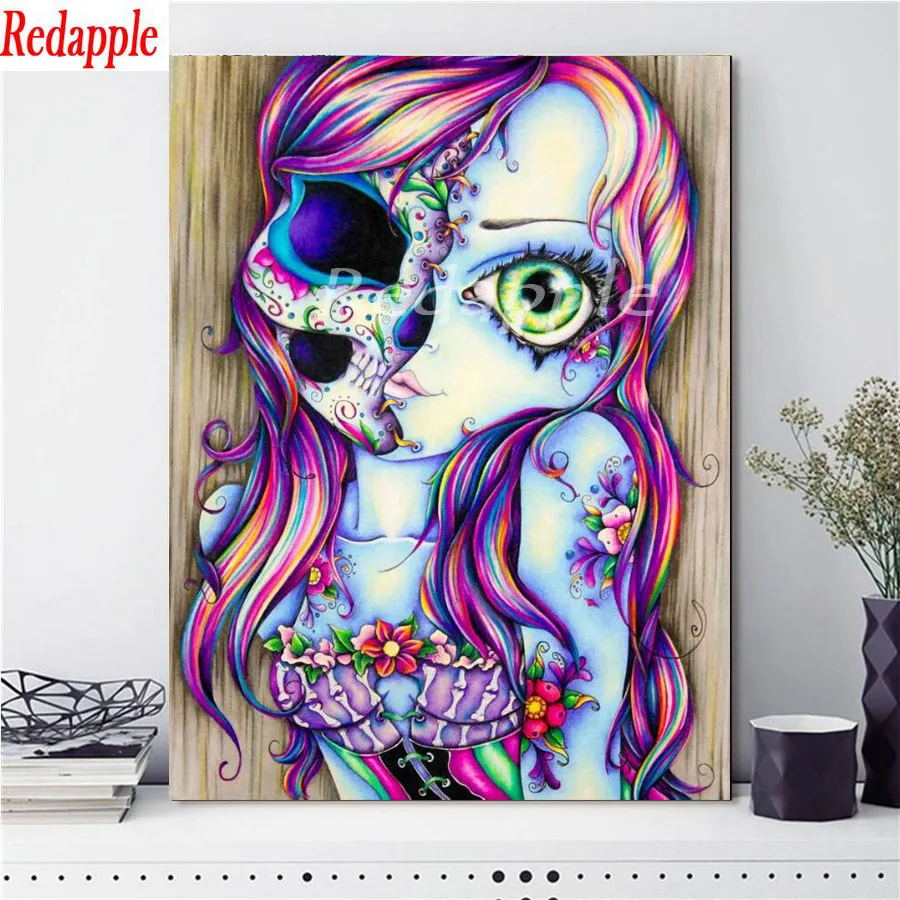 full round/square drill 5d diamond painting cartoon skull big eye girl diamond art rhinestone 3d embroidery diamond mosaic decor