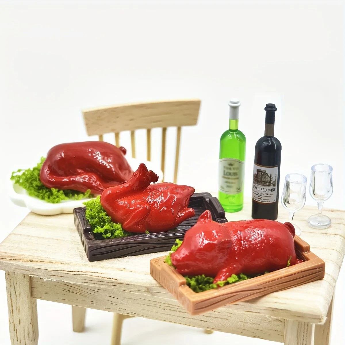 6-teiliges 1:12 Puppenhaus Wein- & Essensset, Mini-Schwein, Ente, Huhn, Truthahn Modell, DIY Miniatur-Szenendekoration, Weihnachtsgeschenk – Detail 9