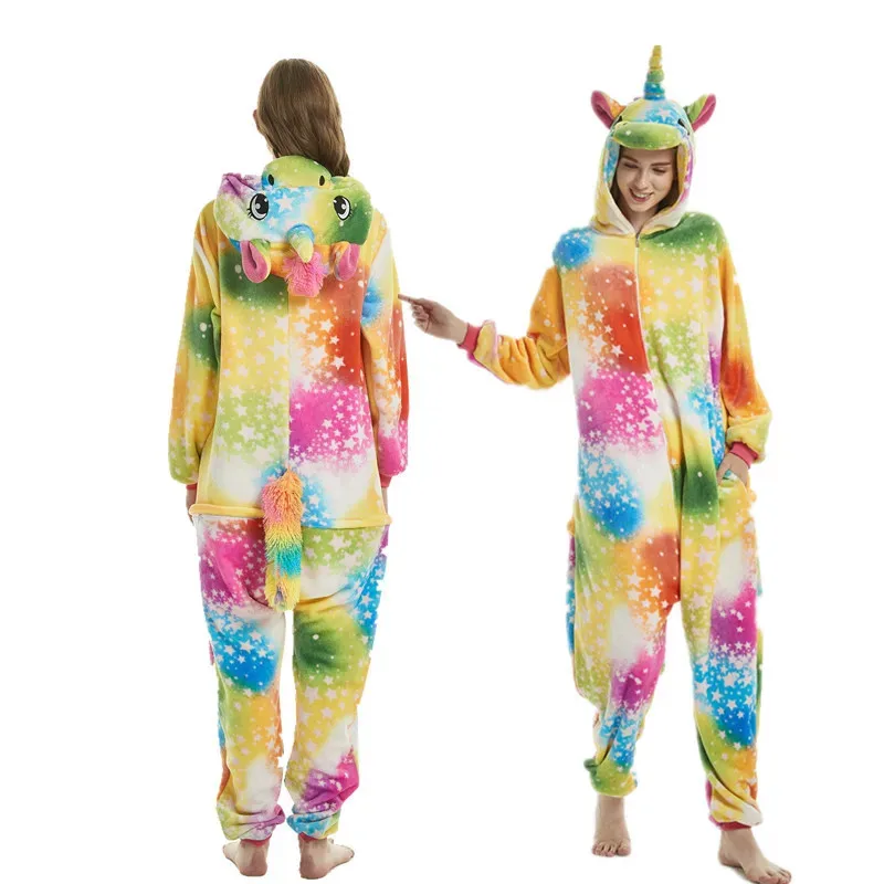 Animal Romper Unicorn Kigurumi Onesie Pyjamas Unisex Flannel Jumpsuit Halloween Party Cosplay Costumes For Adults