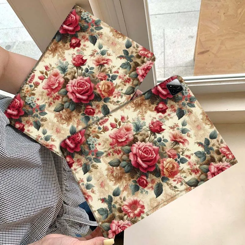 

Floral Pattern Beige Red Tablet Case For Xiaomi Redmi Mini Pad SE K 2 4 5 6 7 8 2023 2025 11 8.8 11.2 10.1 Pro Gift