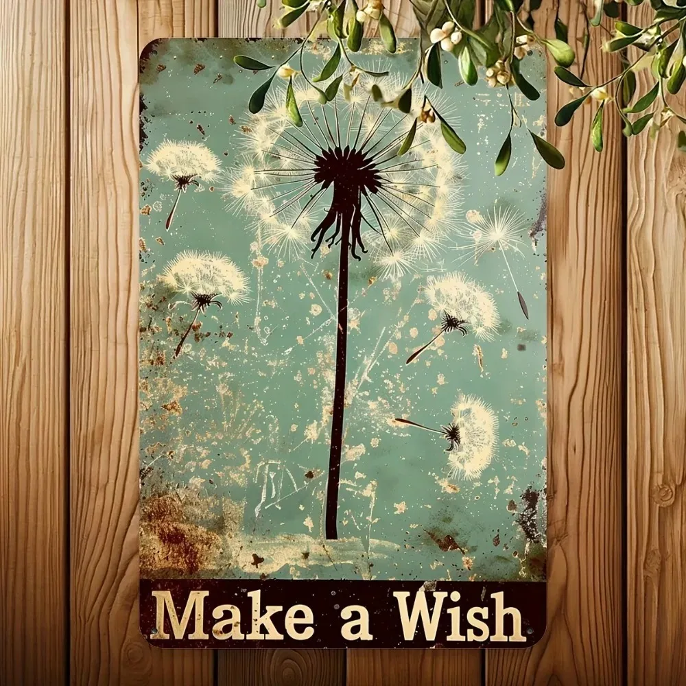 Vintage Dandelion Metal Wall Art – Iron Tin Sign, Inspirational Floral Decor for Home Garden Indoor Outdoor