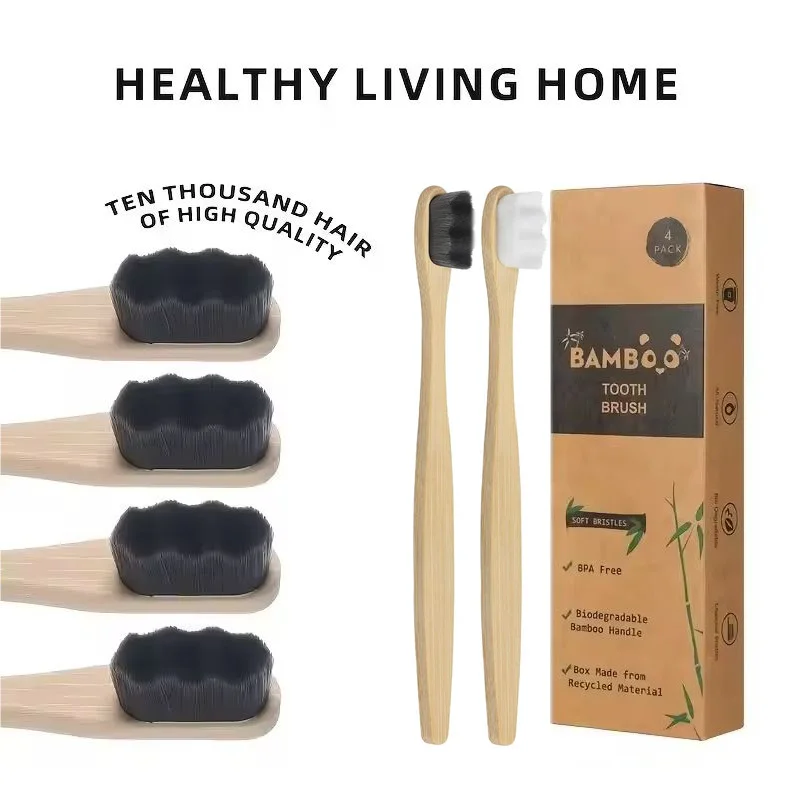 4Pcs 20000 Extra Soft Bristle Toothbrushes for Adults,Eco-Friendly, Natural Wooden Organic Micro Nano Bamboo for Sensitive Gums