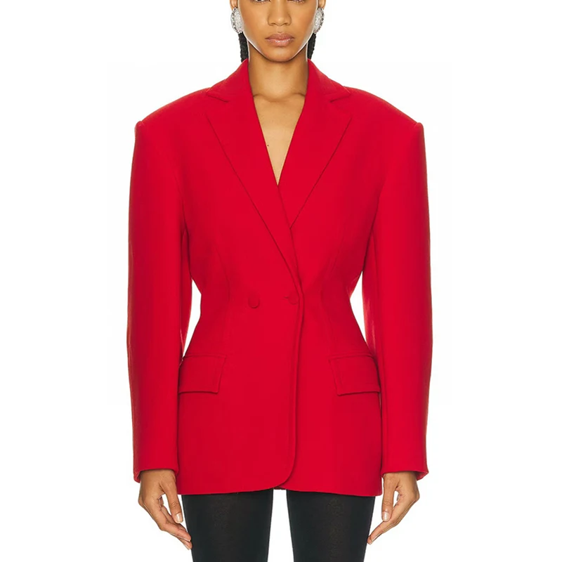 Women's waisted blazer, fashion high street versatile red jacket top, high quality, time, new, 2024, y2k