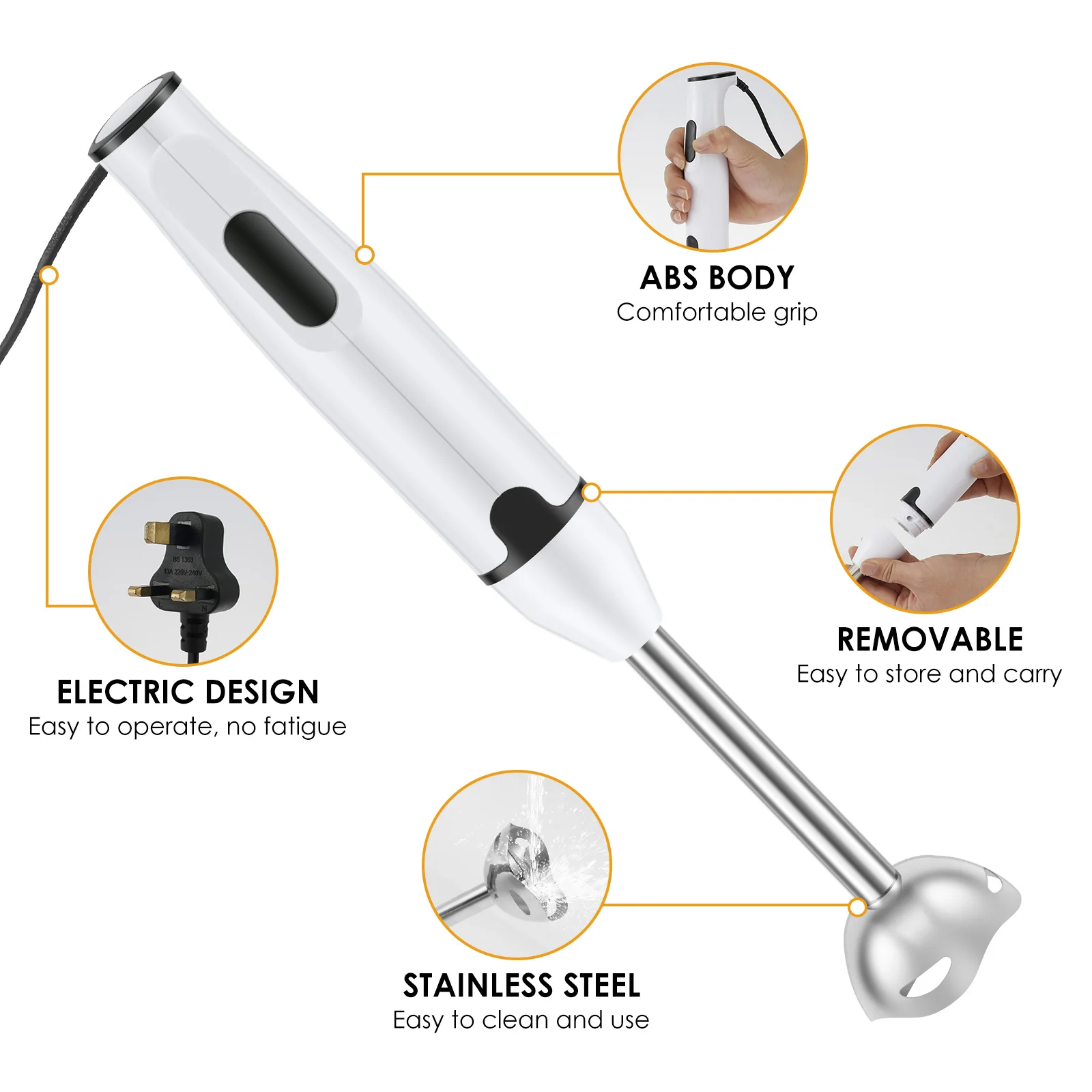 Immersion Blender Stainless Steel Household Handheld Immersion Blender Multifunctional Electric Stick Blender Kitchen Gadget