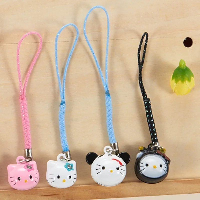 Kawaii Hello Kitty Sanrios Phone Charms Pendant Fashion Girls Kt Cat Doll Keychain Sweet Short Lanyard Hand Rope Strap Gifts Toy