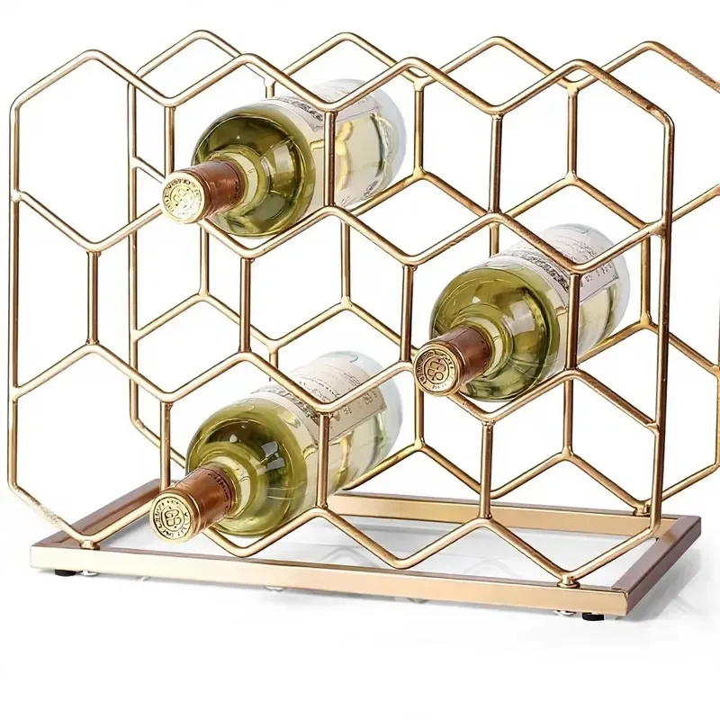14 Bottle Freestanding Modern Gold Metal Tabletop Wine Rack with Cabinet Storage