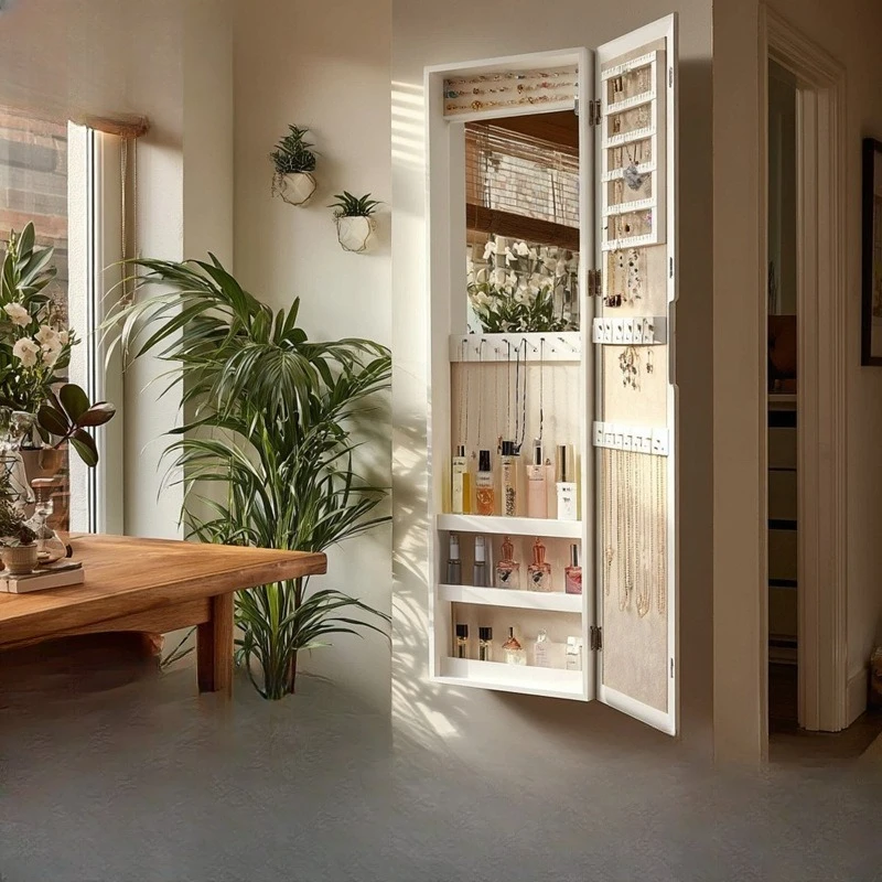 

Jewelry cabinet mirror, European simple wooden jewelry storage
