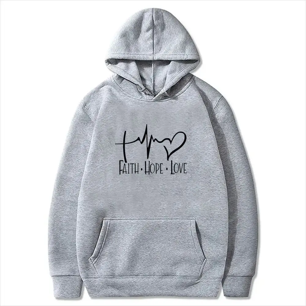 Faith Hope Love Heartbeat Cross Print Women Hooded Sweatshirt Autumn Winter Y2k Casual Long Sleeve Pullover Trendy Warm Hoodies