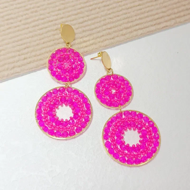 2025 Handmade Bead Earring Roundness Crystal Double-deck Originality Geometry Hand Knitting Bohemia Beaded Earrings For Women