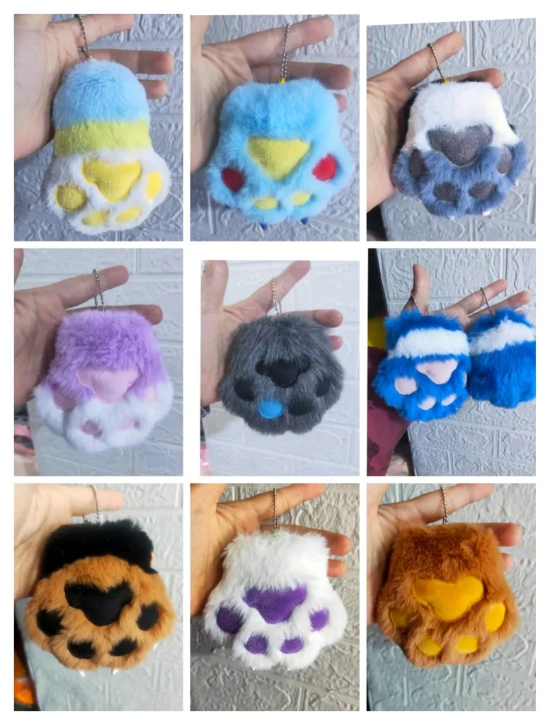 ‌Custom-made Animal Paw Keychain Faux Fur Claw Pendant 4x4 Inches Multi Color Options Soft Furry Accessory Gift for Cosplay Fans