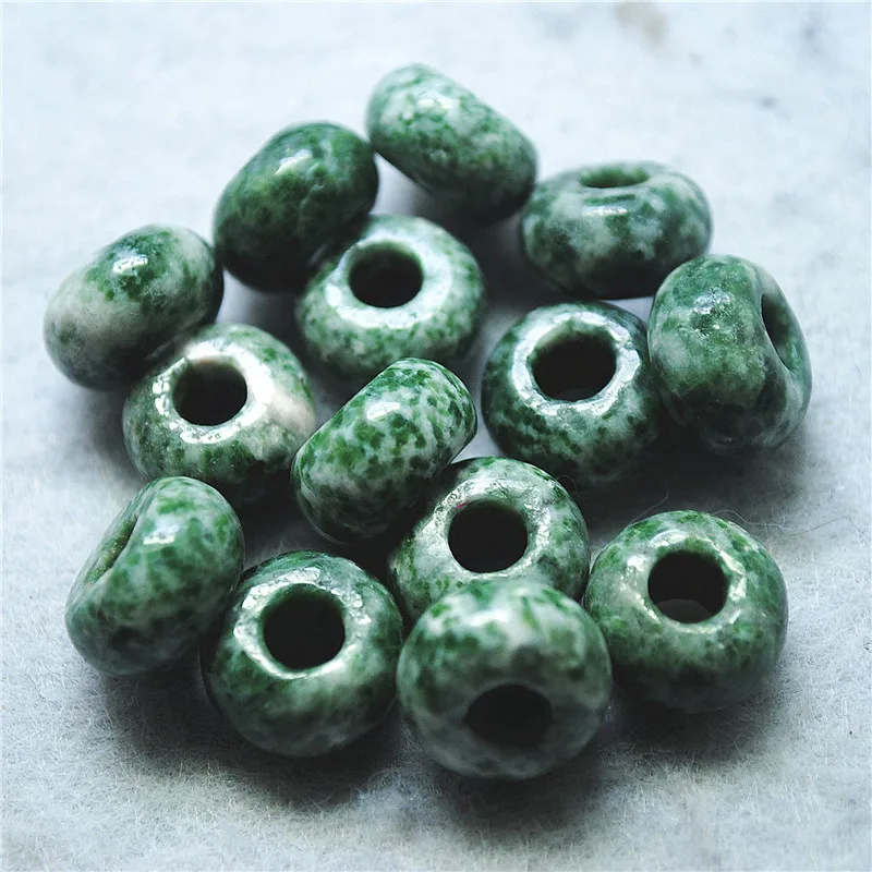 10PCS 8x14MM Natural Green Jasper Stone Bracelets Matching Beads Big Hole 5MM For Women Bracelets Making Tops Selling