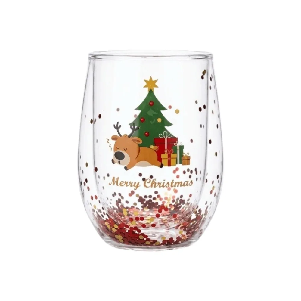 Heat-resistant Double-layer Sequins Christmas Glass Cup Transparent Reusable Coffee Milk Mug Tea Espresso Cup Creative Xmas Art