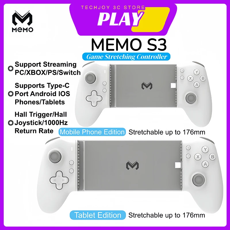 Memo S3 Type-C Gamepad Mobile Phone Controller Android Ps Cloud Game Customizable Joystick Hall Effect Stretching Handle Stick