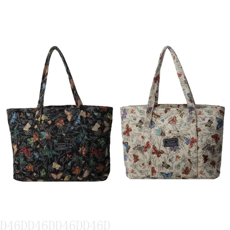 

D46D Women Colorful Butterfly Pattern Canvas Shoulder Bag for Office School and Daily Commute with Spacious Interior Handbag