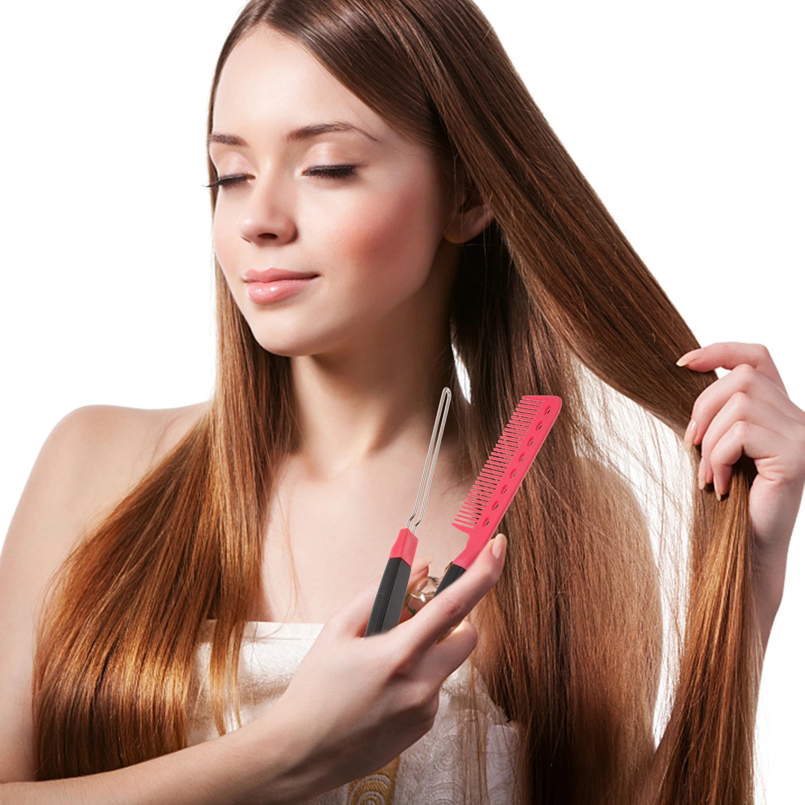 

Hair Straightener Comb Professional Hairstyling Tool for Men Women Multipurpose Brush Rosy Color ABS Alloy Easy Smoothing Blow