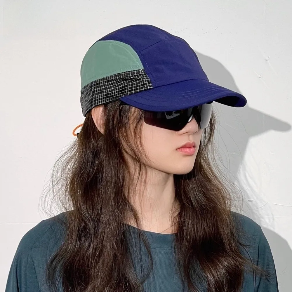 Color-Blocked Quick-drying Baseball Cap Soft Brim Retro 5-panel Breathable Peaked Cap Sun Protection Hip Hop Plaid Running Caps