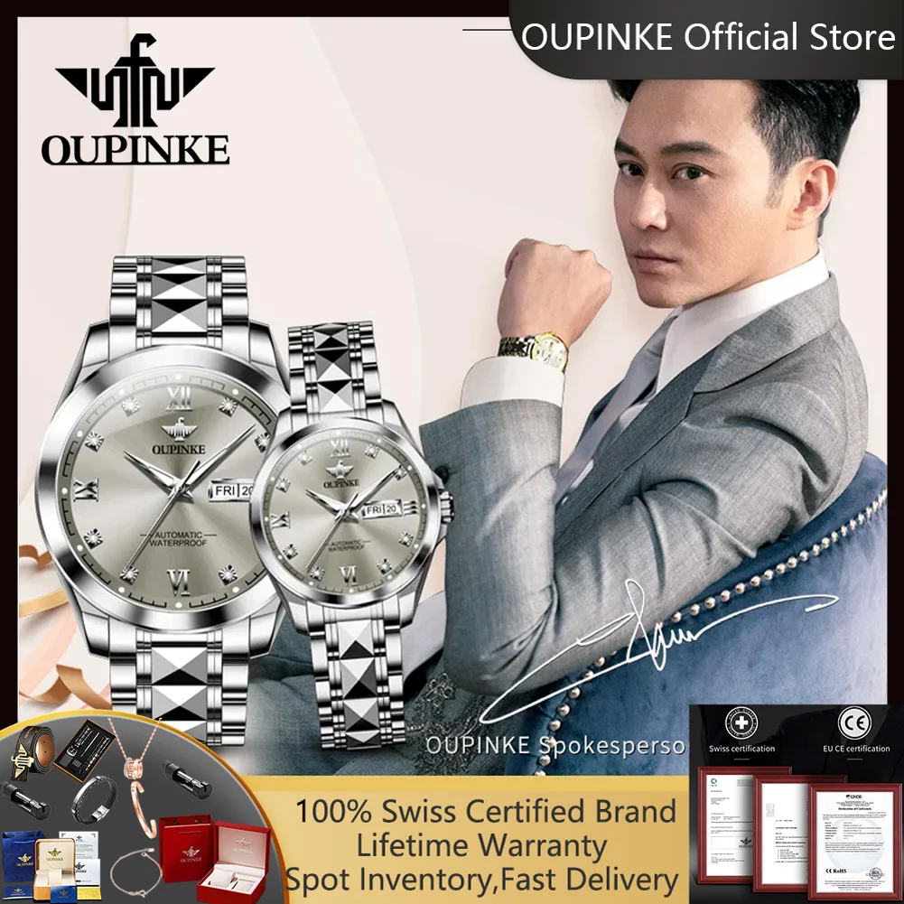 OUPINKE 3262 Luxury Couples Watches Original Japan Automatic Mechancial Wrist Watch for Man And Women Luxury Lover's Watch Gifts