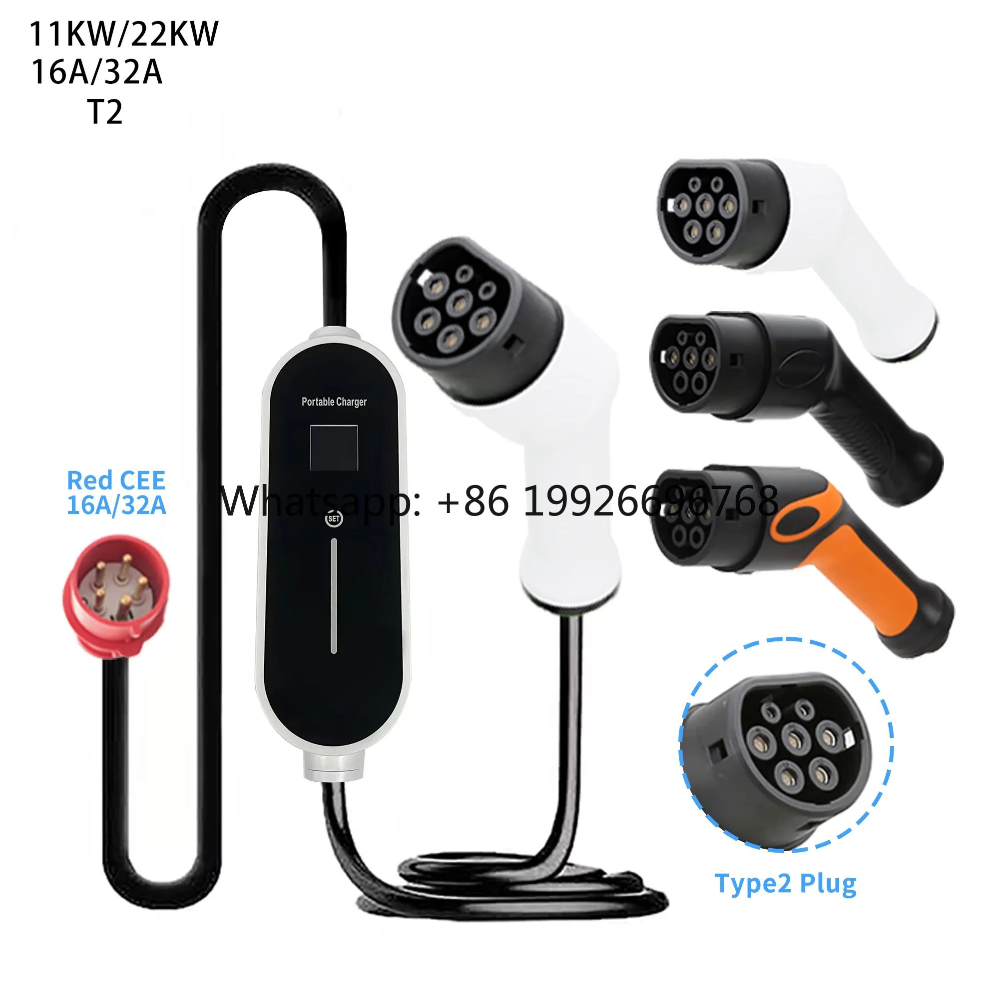 

Портативная зарядная станция для электромобилей, 3-фазная, 16А, 11кВт, Тип 2, 22кВт, 32А, 3 фазы