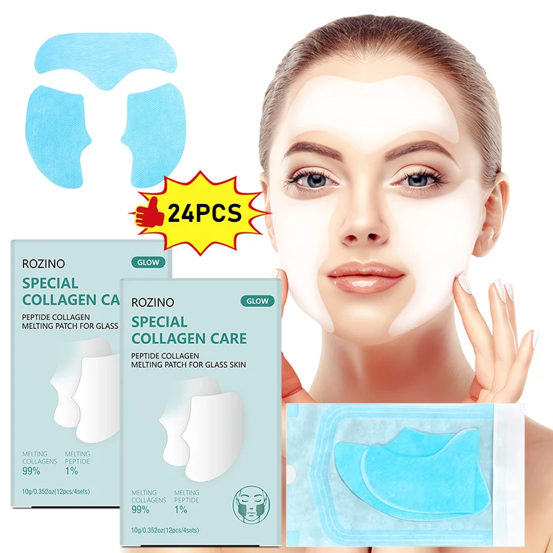 24Pcs Collagen Mask - Dissolvable, Highly Effective Moisturizer, Hypoallergenic, Fragrance-Free, for Forehead and Cheeks, Highly Effective in Moisturizing, Making Skin Smoother, Brighter, and Firming the Skin, Collagen Mask, Facial Skin Care Product, Perfect for Daily Beauty and Skincare