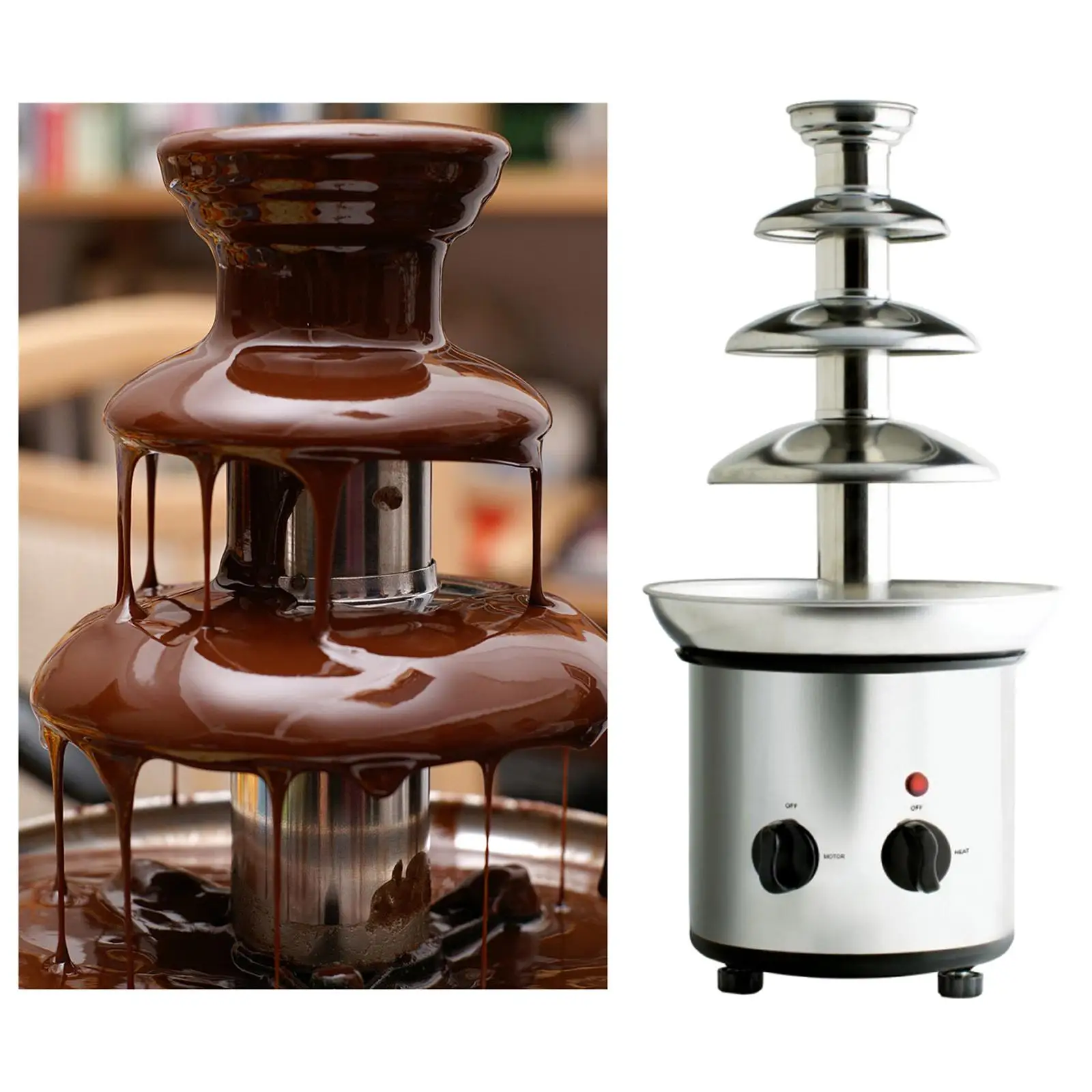 Stainless Steel 1.8kg Capacity Electric Chocolate Fondue Fountain DIY Waterfall 17.7 in Tall for BBQ Sauce