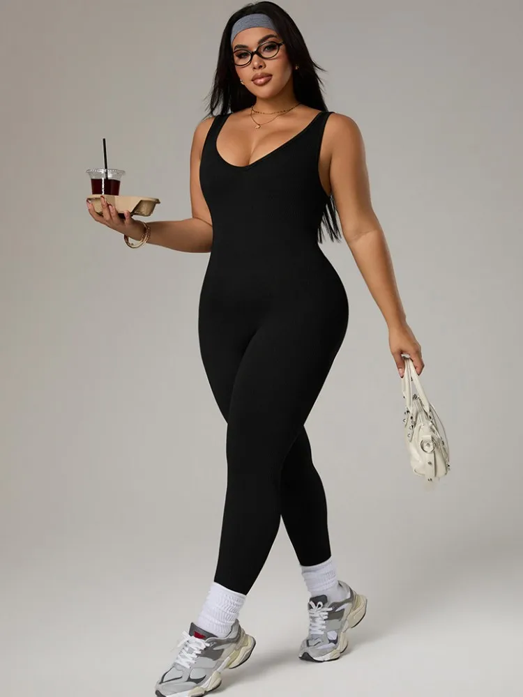 Plus Size Women's Tracksuit Gym Workout Sports Clothes Outfit Backless Jumpsuit Yoga Fitness Overalls Open Back Bodysuits Suit view 2