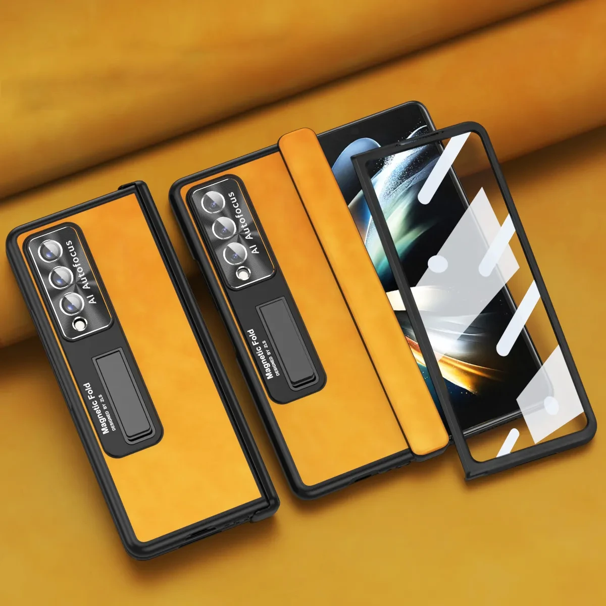 Case with Stand For Samsung Galaxy Z Fold 5 3 Fold 4 5G Magnetic Hinge Luxury Leather Screen Protector for ZFold 4 ZFold 3 Case