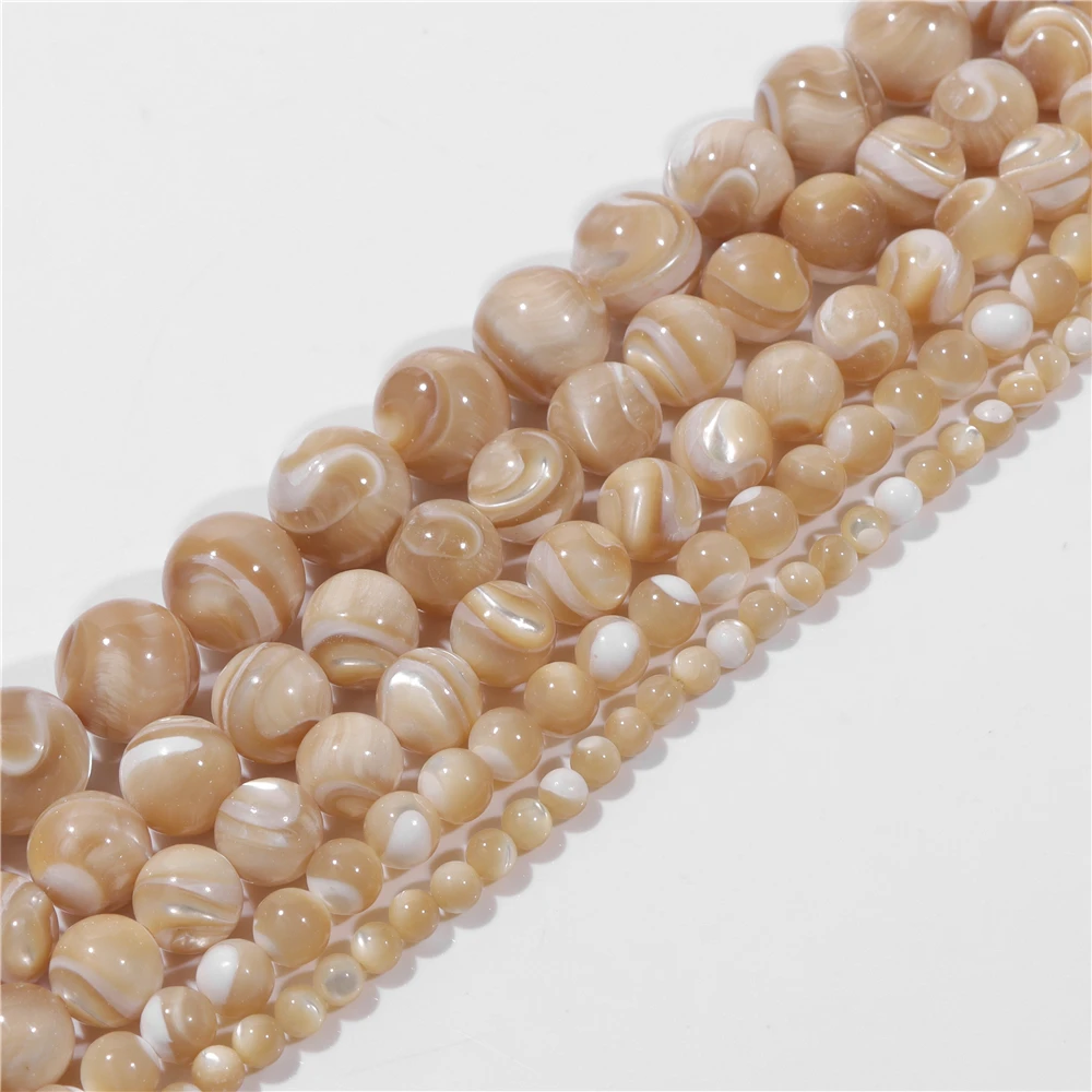 Natural Round Trochus Shell Bead 4 6 8 10 12mm Smooth Mother Of Pearl Seashell Beads For Summer Jewelry Making Necklace DIY 38CM