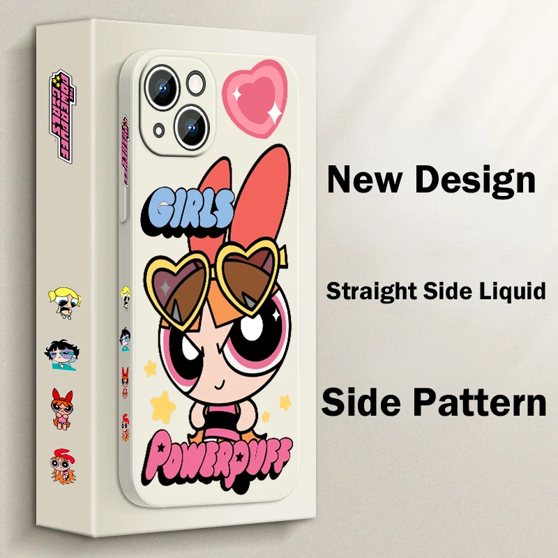 Cute Funny P-Powerpuff Girls Phone Case For Apple iPhone 15 14 13 12 11 Pro Max Plus 8 7 SE Liquid Left Rope Capa Cover