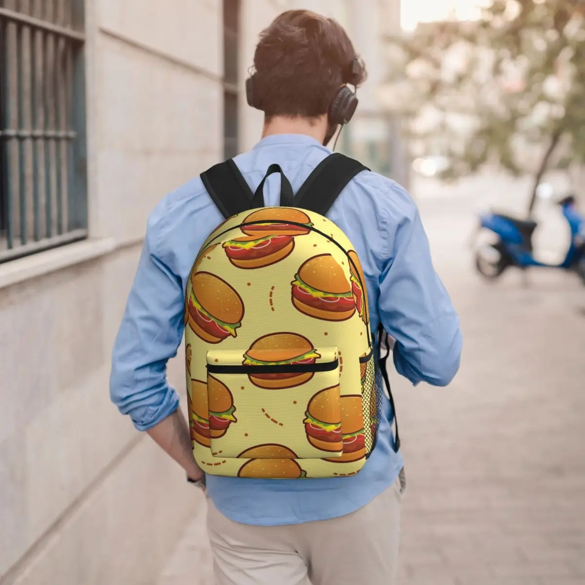 Burger Pattern Backpack Student BookBag Kids School Bag Computer Shoulder Bags for Men Women