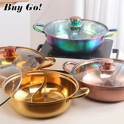 Chinese Hot Pot Cookware Hot Pot 2 In 1 Stainless Steel Gold Color Chongqing Meat Induction HotPots with Divider Cookware