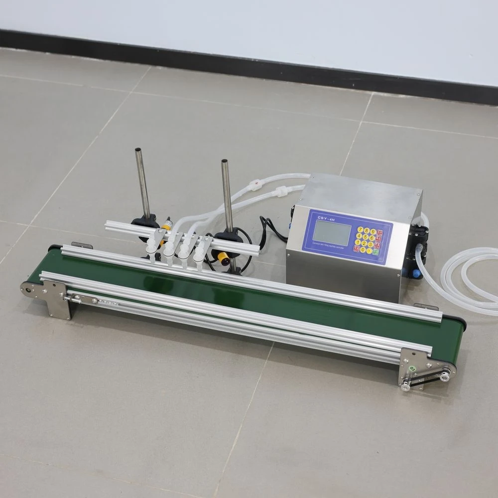 4H3200 4 Heads Assembly Line Conveyor Belt Filling Machine Low Viscosity Automatic Liquid Filling Machine