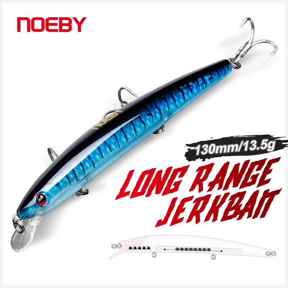 NOEBY Minnow Fishing Lure 130mm 13.5g Floating 0.3-0.6m Fishing Bait with VMC Treble Hook Leurre Dur Peche En Mer Fishing Carp