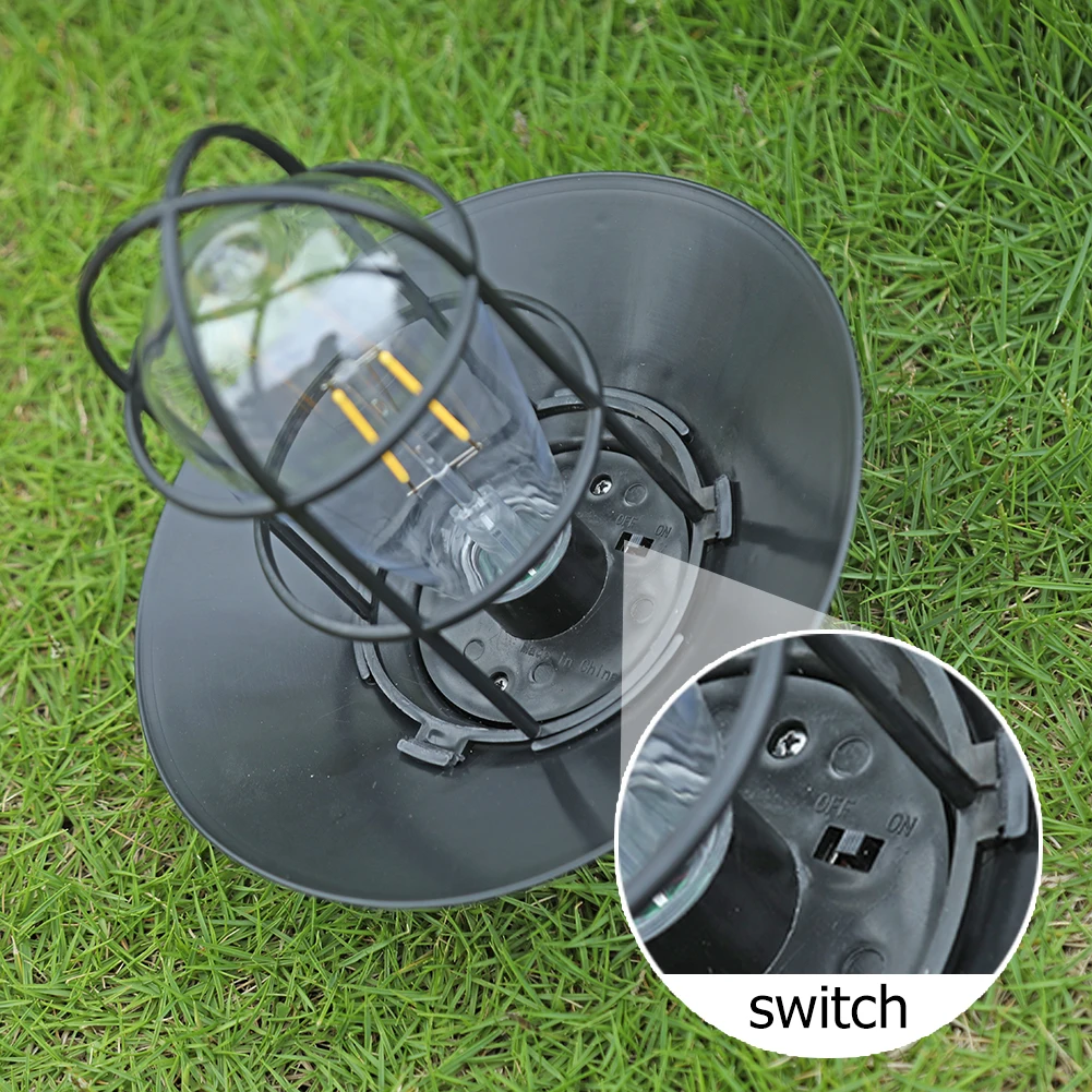 Solar Lantern Lamp Outdoor Hanging Tent Lamp Waterproof Vintage Metal Solar Lights with Tungsten Bulb for Patio Garden Decor