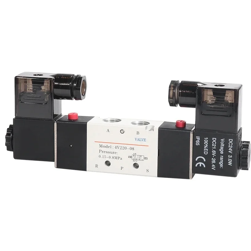 4V220-08 4V320-08 4V320-10 Pneumatic Solenoid Valve AC 220V,5 way 2 position double coil air solenoid valve for Gas
