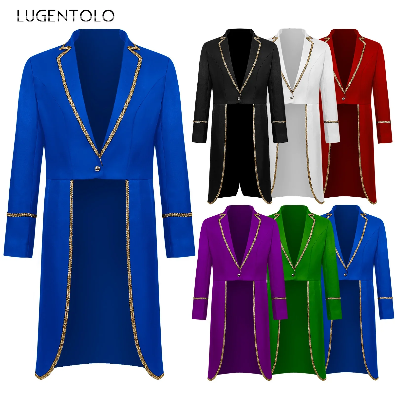 

Men Retro Tuxedo Punk Coat Medieval Party Straight Male Elegant Autum New Halloween Long Gold Border Jackets Clothing Lugentolo