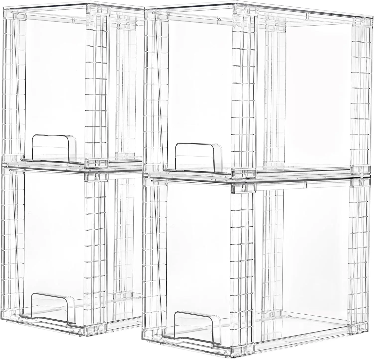 

4-Pack Clear Stackable Plastic Drawers, 9.7" High Organizers for Skincare, Bathroom, Kitchen Storage