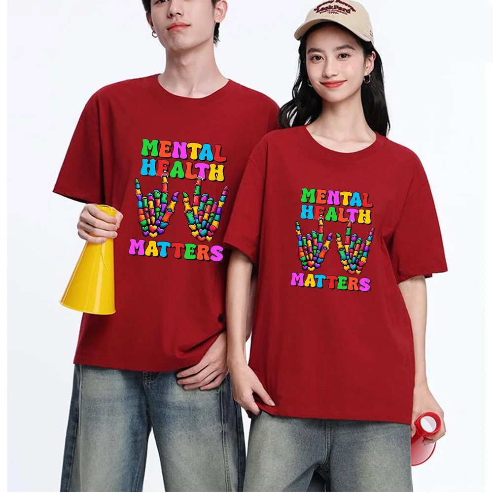Mental Health Matters Skeleton Hands Printed T Shirt Cotton S-XXL Personalized Custom Casual Short Sleeve Tee Unisex Fit Breatha