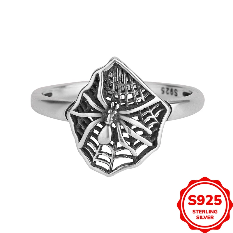 

Trendy and Personalized Genuine S925 Silver Creative Funny Black Spider Web Ring
